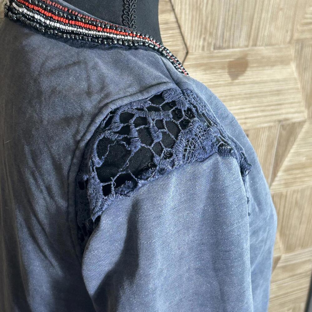 BKE Blue Jacket with Embroidery & Fringe Western Boho Festival Coat Women's M - Picture 4 of 8